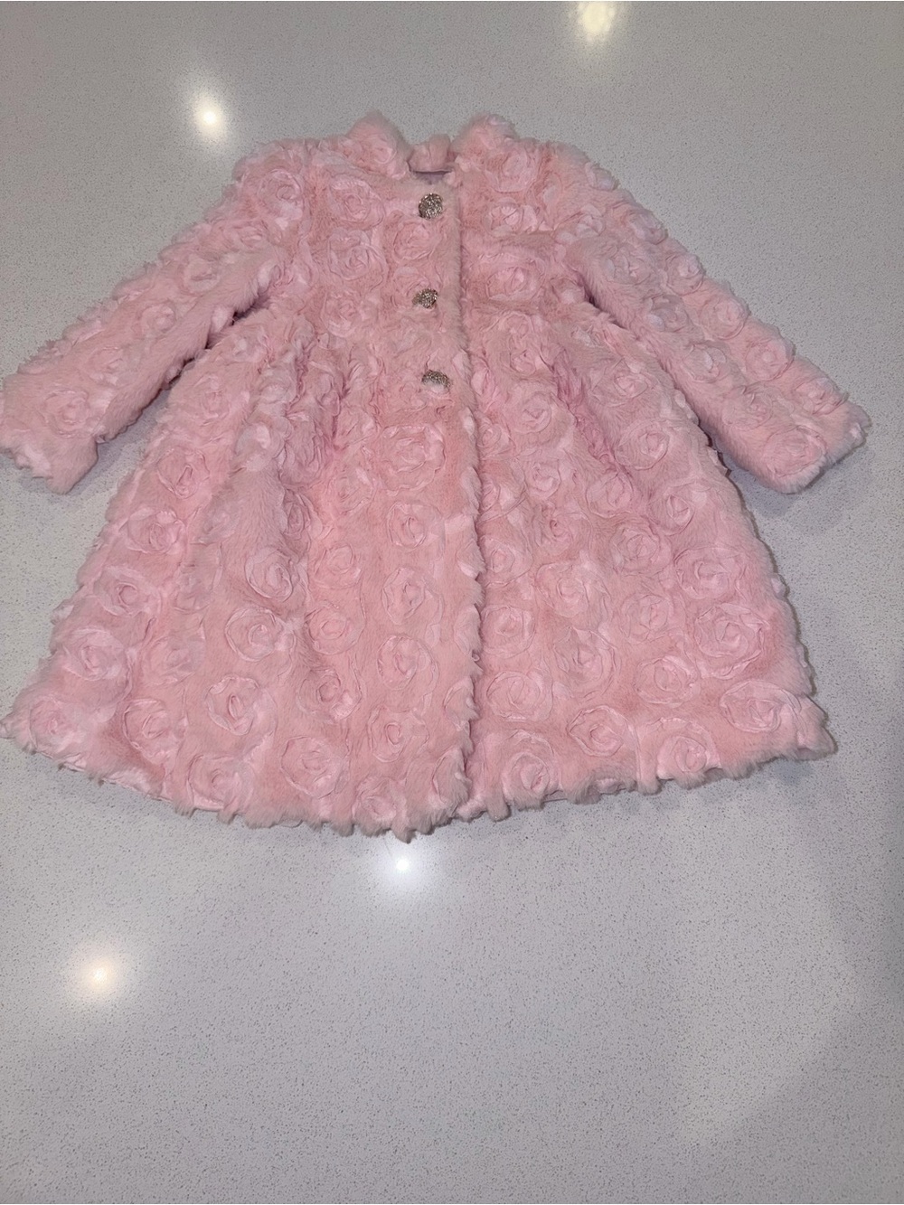 Blueberi Boulevard Pink Rosette Faux Fur Coat Girls 3T Coquette Dress Coat